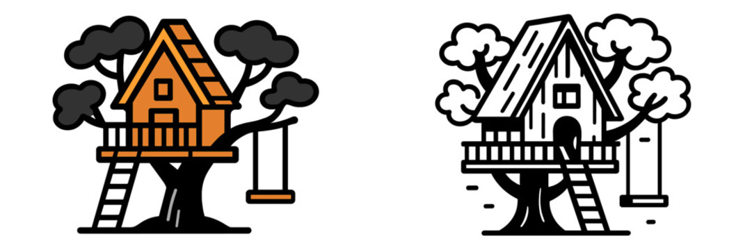 Creative treehouse designs featuring swings in vector illustration