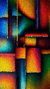 Vibrant Neon Glowing Squares and Translucent Glass Layers Over a Dark Blue Modern Background, Made of Cubes
