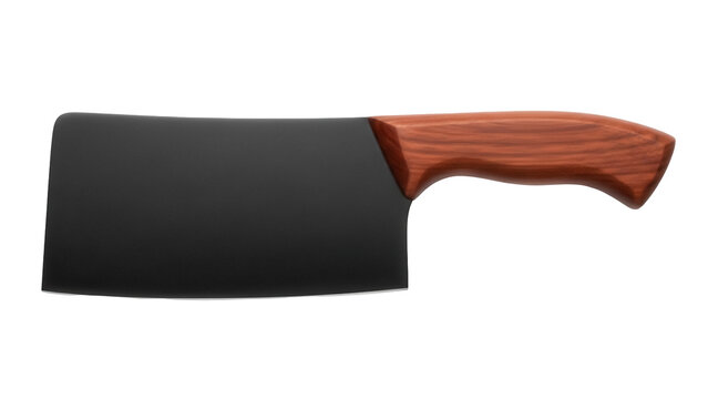 Black cleaver knife isolated PNG, butcher knife with wooden handle on transparent background for cooking and food preparation