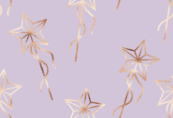 Seamless fantasy pattern with gold magic wand tiles.