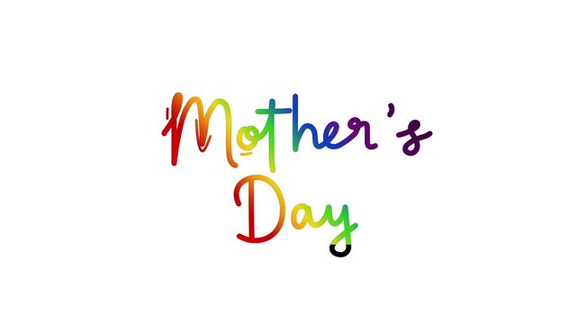 Happy mother's day One line continuous animated typography intro outro animation video, hand drawn calligraphy monoline lettering vintage text on background single line art rainbow type on white bg