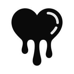 Black heart dripping liquid isolated on white background icon