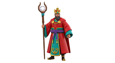 Obraz premium Cartoon King Holding a Staff