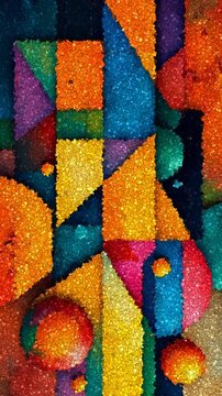 Modern Bauhaus Style Geometric Abstract Composition With Circles and Triangles in Bright Colors, Made of Cubes
