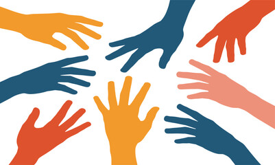 Obraz premium Colorful human hands reaching together vector illustration symbolizing unity teamwork diversity cooperation community support and social connection concept