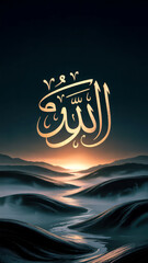 Arabic Calligraphy over Abstract Ocean Wave Landscape