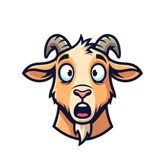 Expressive Cartoon Goat Head with Light-Brown Coat and Shocked Expression in White Background Illustration