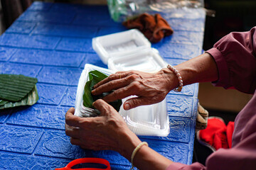 Traditional Thai Dessert Packaging with Banana Leaves