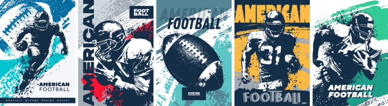 Set of posters dedicated to american football in Grunge silhouette style