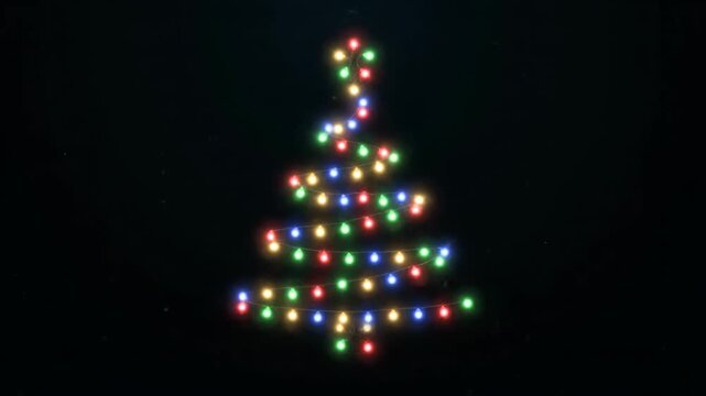 A vibrant, sparkling Christmas tree outline formed by an array of colorful LED lights, glowing brightly against a dark background, evoking festive joy and seasonal celebration
