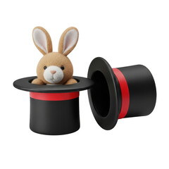 Cute bunny peeking out of a magician s hat isolated on transparent background