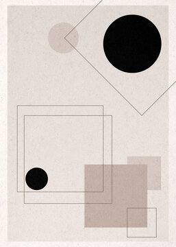 Abstract geometric Bauhaus illustration with squares and circles