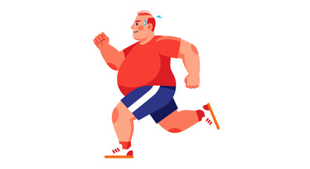 Enthusiastic Overweight Man Running for Health