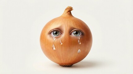 Crying Onion with Emotional Expression on Clean Background