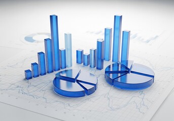 3D blue business graphs and charts on financial documents