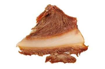 A slice of cooked meat with a layer of lard isolated on a transparent background