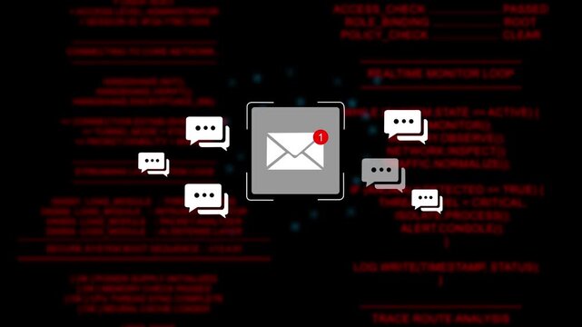Animated Message Box Icon with Notification Badge New Message Alert UI Animation Pop-technology threats, representing online security danger and data protection issues