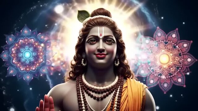 Hindu God Krishna with Portrait, and Colorful Background.