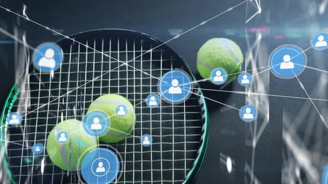 Animation of tennis racket and balls over data processing