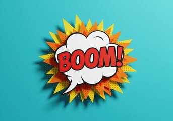 Vibrant comic book style explosion with BOOM speech bubble