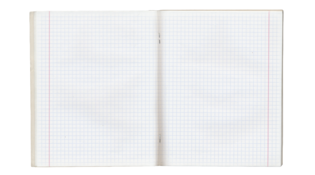 Open notebook graph paper spread isolated on transparent background - Powered by Adobe