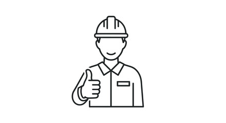 Obraz premium Line Art Construction Worker Icon with Hard Hat and Thumbs Up.