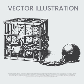 Brain Locked in Cage with Chain and Ball  Mental Control and Psychological Struggle