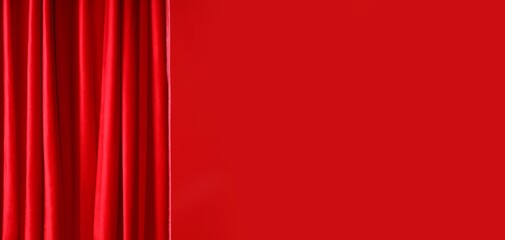 Red curtain on color background with space for text