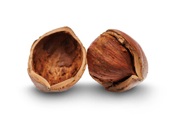 Cracked hazelnut isolated on transparent background