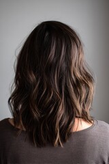 Naklejka premium Portrait from behind of a person with textured brown hair and soft studio lighting