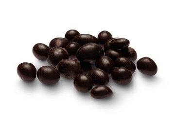 Almonds in dark chocolate isolated on transparent background