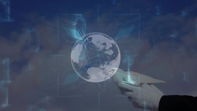 Animation of data processing and globe over pigeon