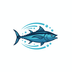 Fototapeta premium Stylized blue tuna fish swimming with water arcs and bubbles