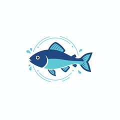 Fototapeta premium Stylized dark blue and light blue fish illustration with water splashes