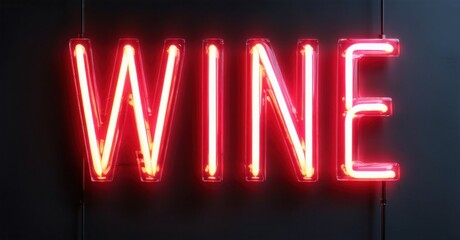 Obraz premium Bright red neon sign spells WINE. Dark background emphasizes glowing letters. Simple, modern aesthetic. Perfect for bars, restaurants.
