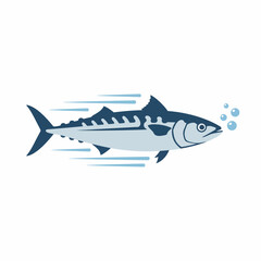 Stylized graphic of a fastmoving dark blue and light blue mackerel fish