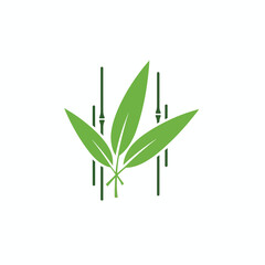 Fototapeta premium Stylized green bamboo leaves overlap dark green vertical stalks