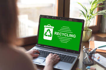 Recycling concept on a laptop screen