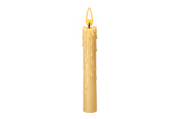 Candle burning, melting wax dripping, providing light and warmth, conceptualizing spirituality, celebration, and tradition