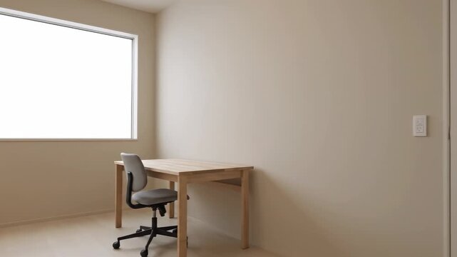 Bright Home Office Interior with Desk and Window.
