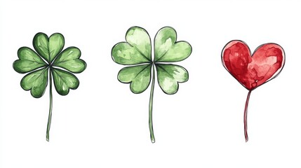 A collection of clover leaves with hearts