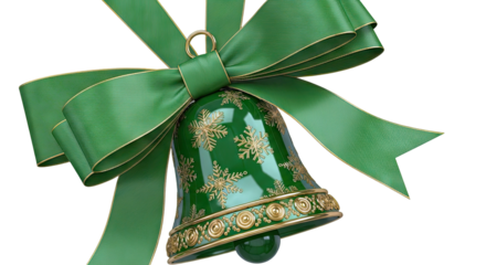 Green Christmas Bell with Snowflake Design and Gold Trim