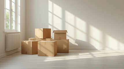 Home Moving Preparation with Packing Cardboard Boxes
