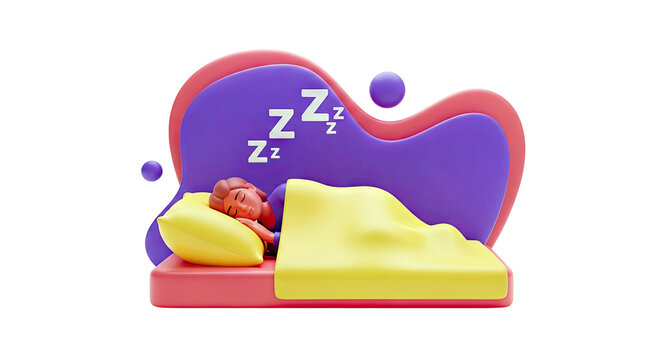 3D Render of Person Sleeping with Zzzs and Abstract Shapes