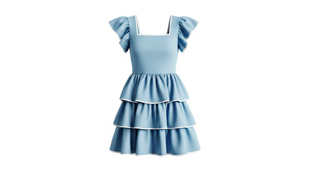 Blue Tiered Ruffle Dress with Square Neckline and Flutter Sleeves