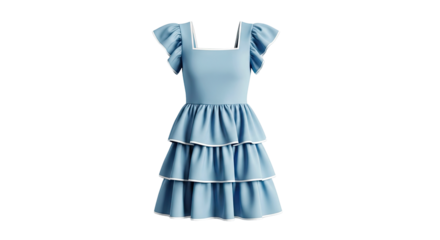 Blue Tiered Ruffle Dress with Square Neckline and Flutter Sleeves
