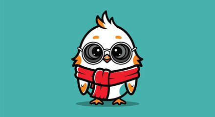 Cartoon owl illustration with red scarf