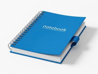 Blue notebook with spiral binding and pen holder