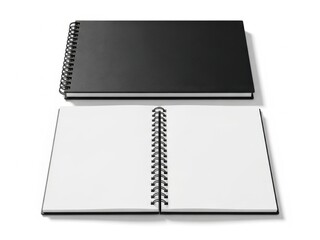 Blank spiral notebook with black cover and white pages