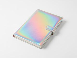 Vibrant rainbow notebook with metallic cover and elastic closure